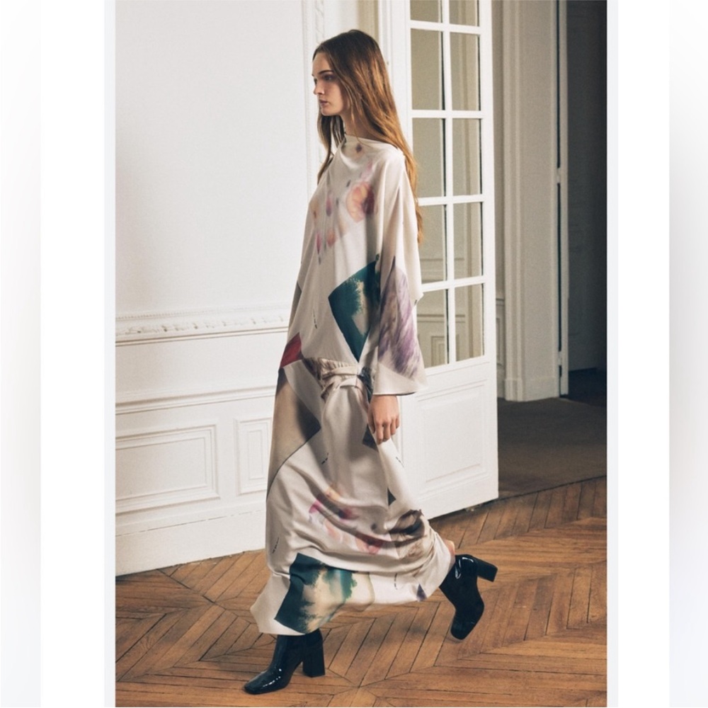 ZARA ZW COLLECTION PRINTED ASYMMETRIC DRESS Abstract Print Large NWT - Picture 5 of 10